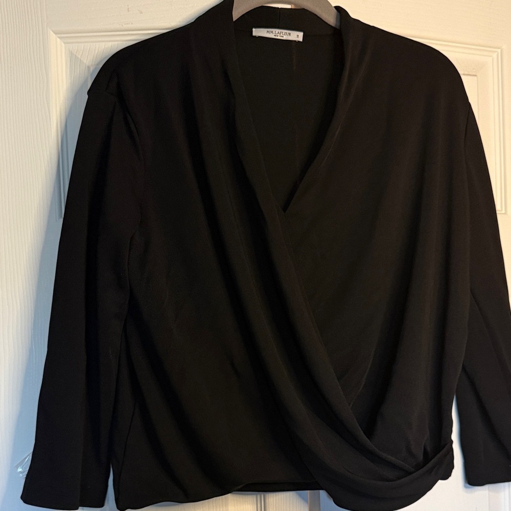 MM Lafleur Black Soft Wave Draped Wrap-Style Women's Top